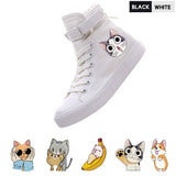 Cute Kawaii Cat Print High Heel Double-Layer Canvas Sneakers