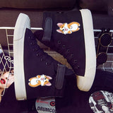 Cute Kawaii Cat Print High Heel Double-Layer Canvas Sneakers