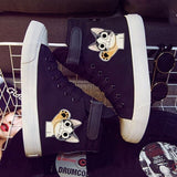 Cute Kawaii Cat Print High Heel Double-Layer Canvas Sneakers