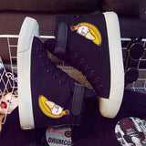 Cute Kawaii Cat Print High Heel Double-Layer Canvas Sneakers