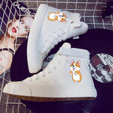 Cute Kawaii Cat Print High Heel Double-Layer Canvas Sneakers