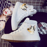 Cute Kawaii Cat Print High Heel Double-Layer Canvas Sneakers