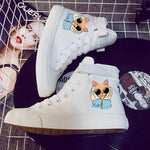 Cute Kawaii Cat Print High Heel Double-Layer Canvas Sneakers